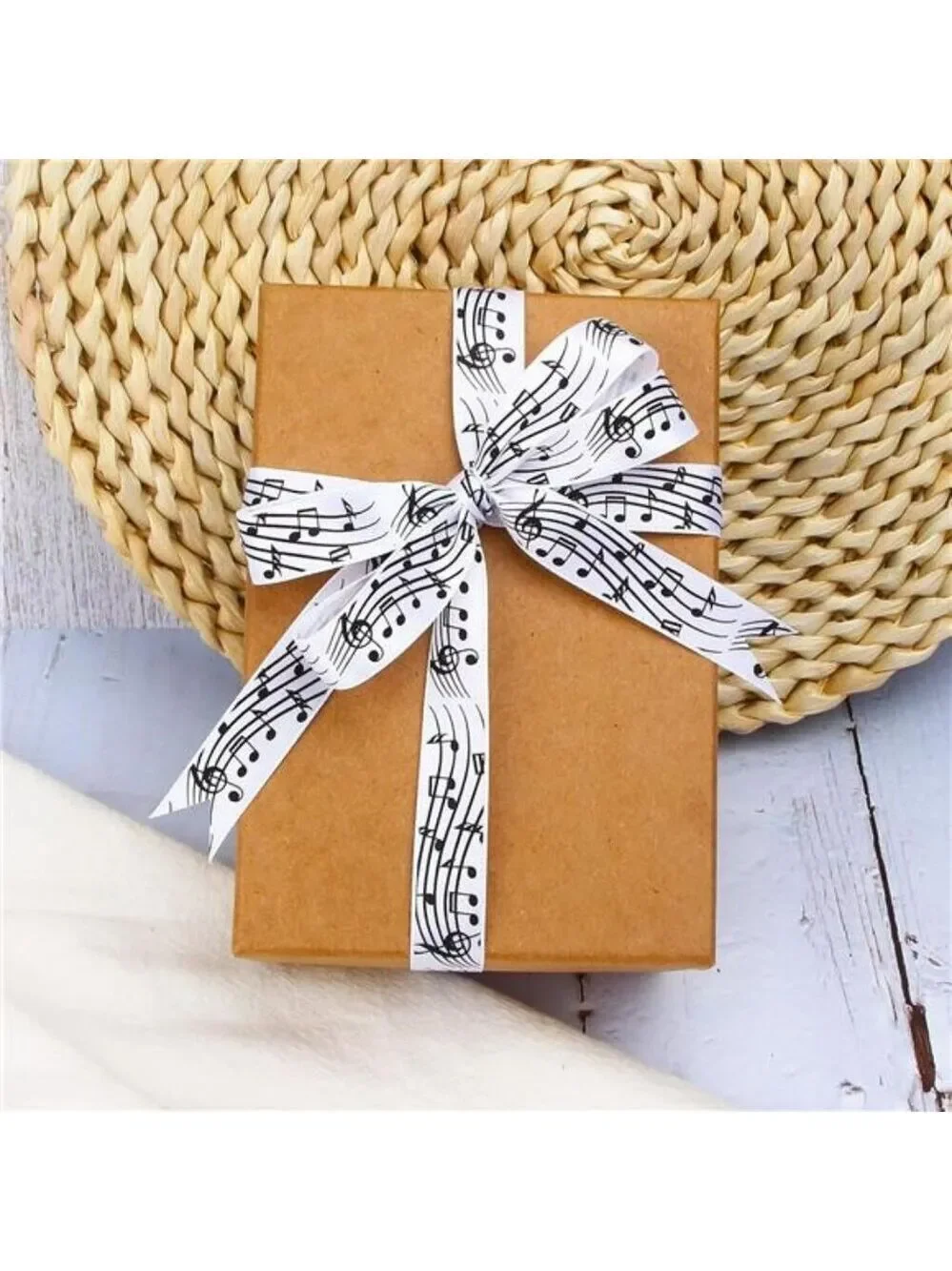 White Black Musical Notes Satin Ribbon 5 8 Inch x 10 Yards for Crafts Wrapping